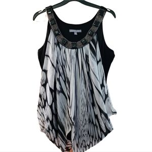 NY Collection Embellished Neckline Black and Gray Blouse Women's‎ XL